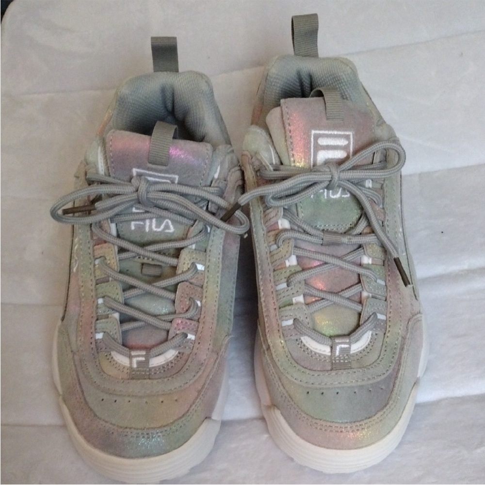 Fila Holographic Sneakers with Gray and Silver Accents
